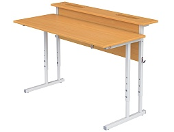 Стол с полкой и наклоном столешницы 0-35° школьный 2-местный 4-6 г/р регулируемый (бук, м/к серый, квадратная труба)