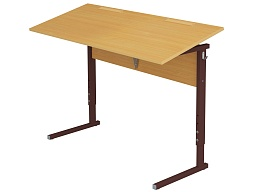Стол с наклоном столешницы 0-35° школьный 2-местный 5-7 г/р регулируемый (бук, м/к коричневый, прямоугольная труба)