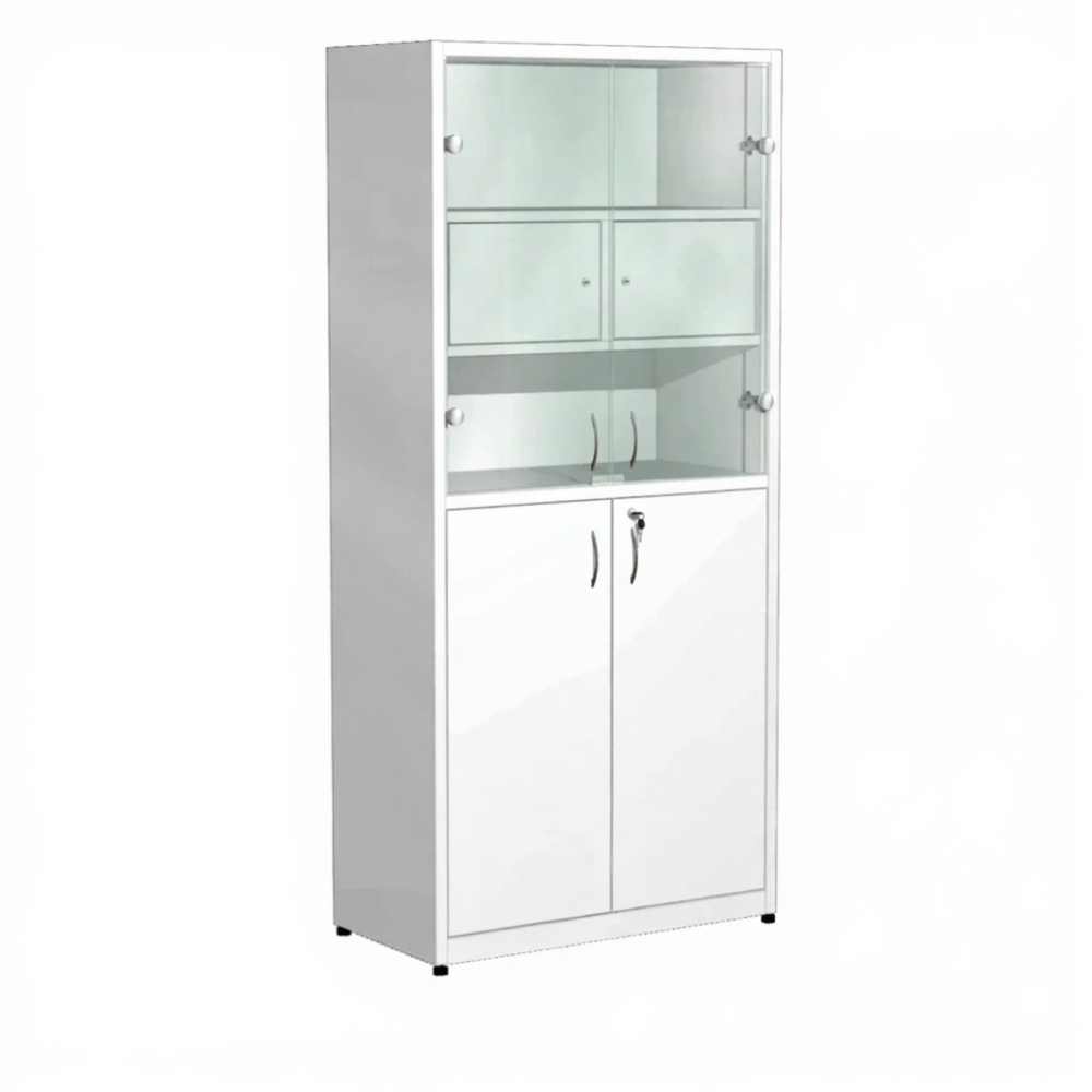 Шкаф металлический для медикаментов с сейфом (стекло) ШдМ-5.1 (белый)