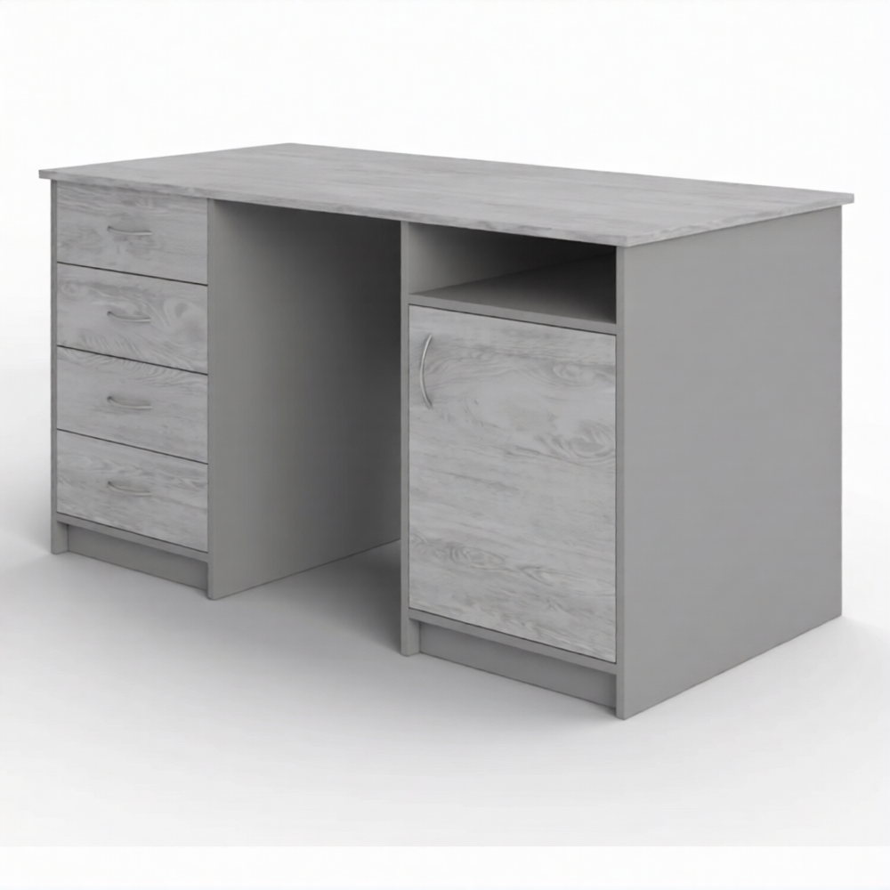 Стол рабочий СрТ-16 (1600х600х750) с двумя тумбами (корпус ЛДСП серый, столеш. ЛДСП дуб канадский)