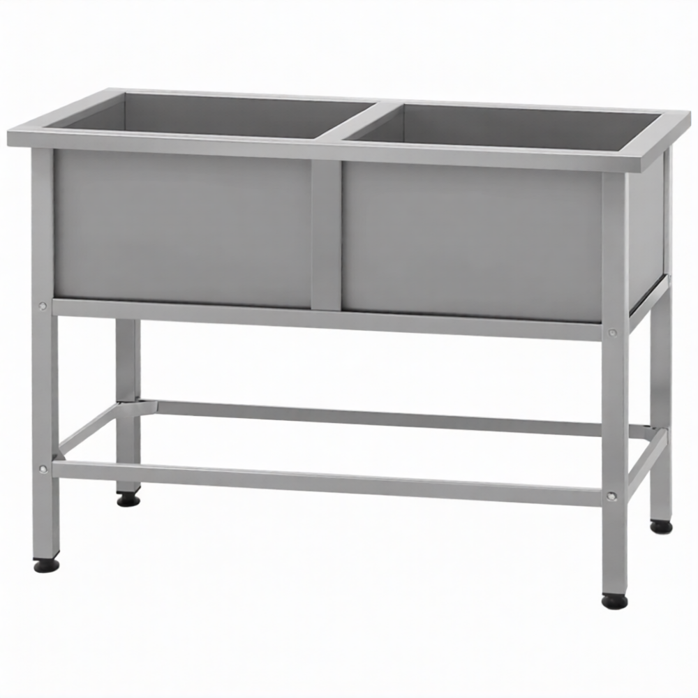 Ванна моечная ВМСн 530/2  2 м/о 430х430х300 (полка 2 отв. борт; ножка проф. тр. 40х40)