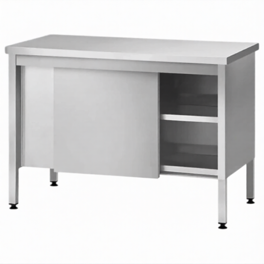 Стол производственный закрытый СПЗп 860х1500х600 «Profi Ral», борт, двери-купе, полка сплошная