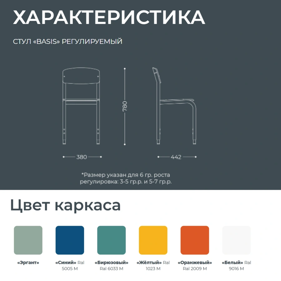 Школьный стул Basis регулируемый (модель СШ5/1-Р)