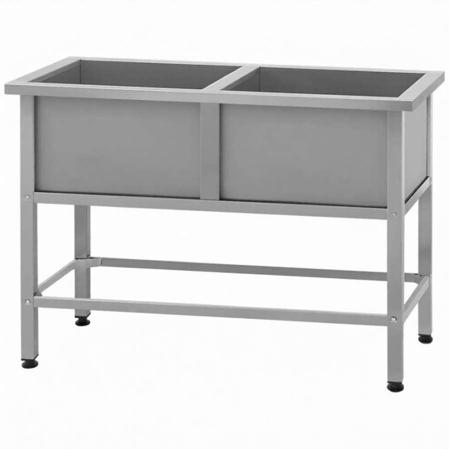 Ванна моечная ВМСн 530/2  2 м/о 430х430х300 (полка с отв. борт; ножка проф. тр. 40х40)