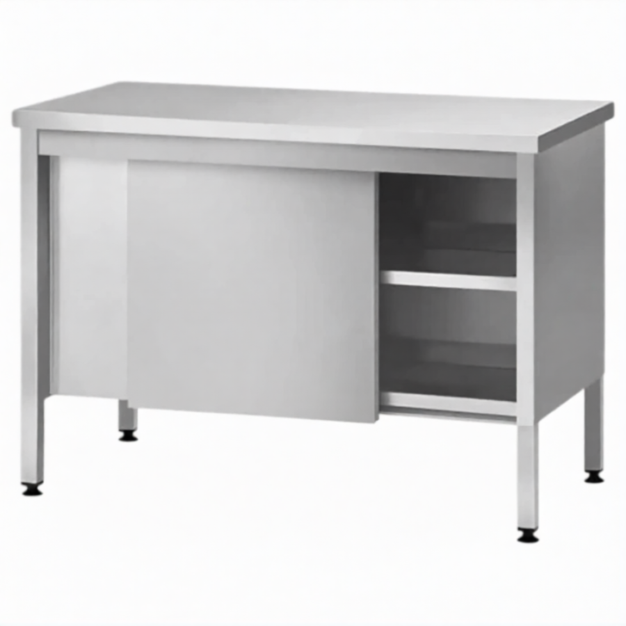 Стол производственный закрытый СПЗп 860х1500х600 «Profi Ral», борт, двери-купе, полка сплошная